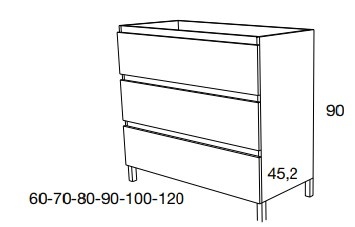 Caisson 3 tiroirs série meuble de salle de bains Muriel avec pieds