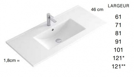 Meuble de salle de bains LUNA - 70cm - 3 Tiroirs avec vasque PLUS avec vasque PLUS